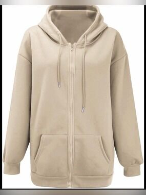 🔴$10 add on. 88. Beige Zip-Up Hooded Sweatshirt - Neutral Beige